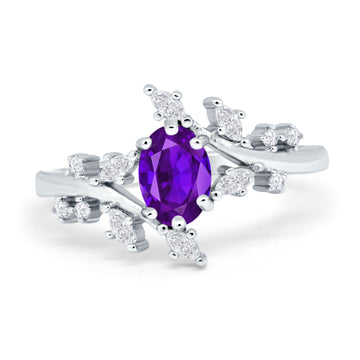 Oval Marquise Simulated Amethyst CZ Wedding Ring 925 Sterling Silver